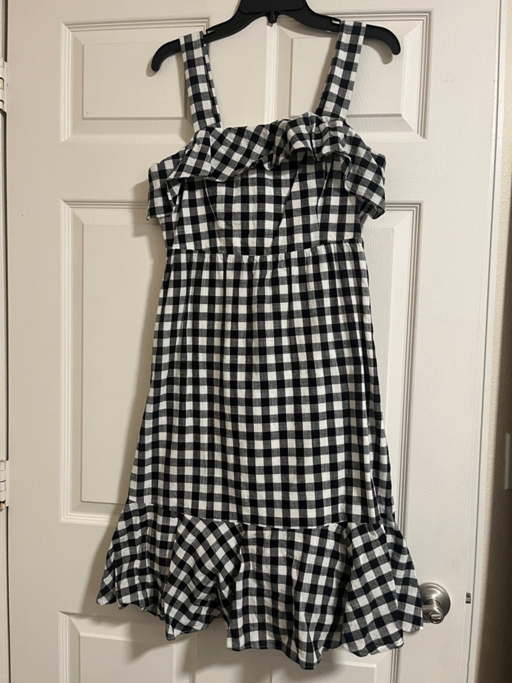 J. Crew Black and White Gingham Ruffle Sundress